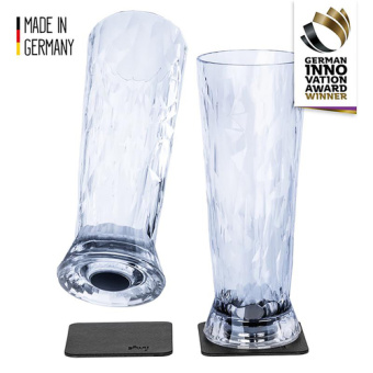 Silwy KO-BE-C-2 - Magnetic Plastic Beer Glass W/ Metallic Nano-gel Coaster, Set Of 2
