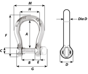 Wichard 1244 - Self-locking Bow Shackle Stainless Steel 8 mm