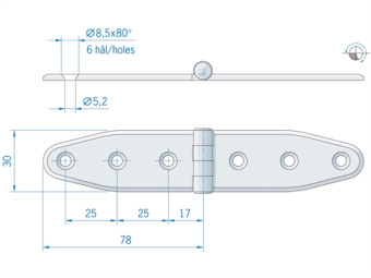 Hinge ROCA 156 x 30mm Stainless Steel