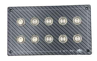 Switch Panel, Carbon-Look Polycarbonate, 9-32v, Waterproof IP67; Dim.207x123mm