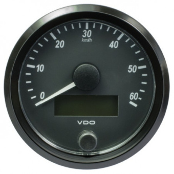 VDO A2C3832890030 - SingleViu Speedometer 60 Km/h Black 80mm White Lighted w/ Red Pointer