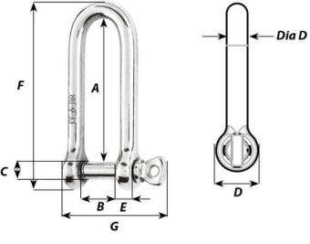 Wichard 11215 - Long D-Shackle HR Stainless Steel 10 mm