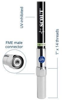 Scout Quick 6 Black Edition 6 dB High Performance VHF Fiberglass Antenna 2,4 m (8’) Length, QuickFit