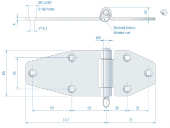 Heavy Duty Hinge with Removable Pin ROCA 188x65 mm Stainless Steel