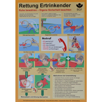 Marine Drowning Rescue Instructions Sign 2018 (German), Hard Plastic, 390×280 mm