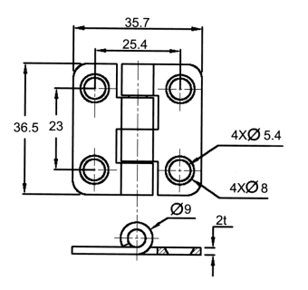 Allpa Stainless Steel Covered Hinge, 37x36x2mm