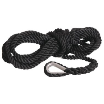 Gleistein Black 3-Strand Polyester Mooring Line with Stainless Steel Thimble