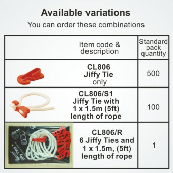Clamcleat CL806 Jiffy Ties with 5 mm Rope, 6 pcs