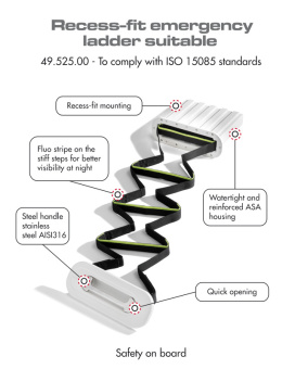 Osculati 49.525.00 - Recess-Fit 7-Step Emergency Ladder 2400x250 mm (ISO 15085 & ABYC H-41)