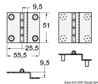 Osculati 38.822.10 - S.S knee hinge 55x51x9.5 mm