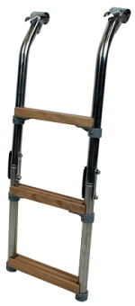 Allpa Stainless Steel Bathing Ladder For Transom Platform, 3-Steps With Teak Wood, Tube Ø25mm