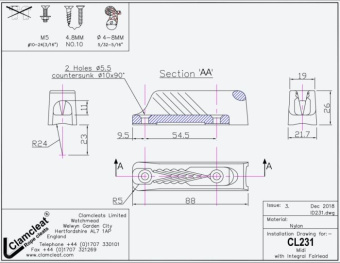 Clamcleat CL231 Midi Cleat with Integral Fairlead for 4–8 mm Rope