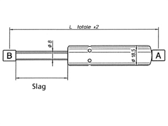 Uflex 65300E - Black Gas Spring, L=683 mm / S=300 mm / 30 kg