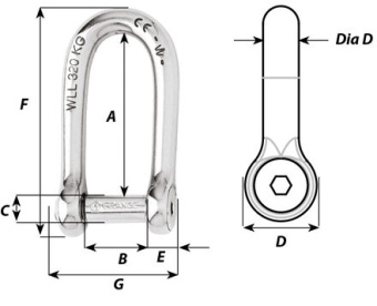 Wichard 1313 - Self-locking Allen Head Pin Long Shackle Stainless Steel 6 mm