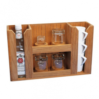 Teak Minibar Set of 2x4 Mugs and Glasses 42 x 26 10.5 cm