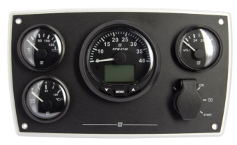 Vetus MPA34CANBS4 - Aluminium Engine Panel MPA34 CAN, 24V, 4 Black Instruments (0-4000 RPM)
