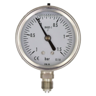 Wika Bourdon Tube Pressure Gauge Stainless Steel, Case Ø 63mm Bottom Connection 1/4'' 0-10 Bar