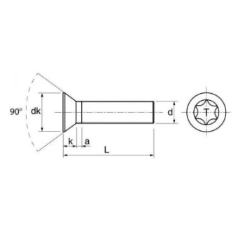 Euromarine ISO 14581 - VMTFT Countersunk Head Metal Screw Torx A4 M 4X40