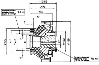 Centaflex Coupling, M-160 2.2, Max. 500nm (Pleasure Craft), D=50mm, Tk=78mm, Z=4x90°, M=M10