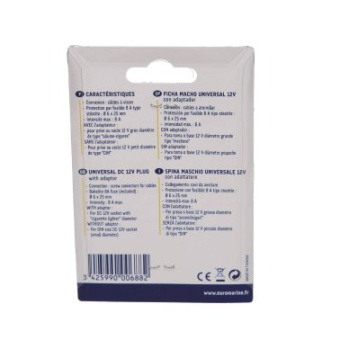 Euromarine 12V Male Plug + Fuse Protection - 8A - Brass Connection