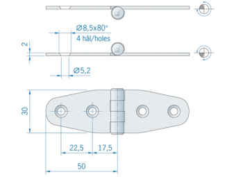 Hinge ROCA 100 x 27 mm Stainless Steel