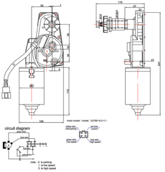 Allpa Windshield Wiper Motor (ZD2330C) Model 'Echo' - 24v/30w