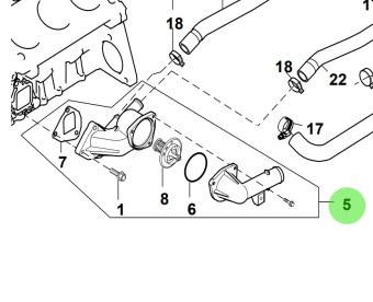 Bukh 00440-5S100 - Water Control Sub-Assembly for S270J Coolant Pipe and Hose