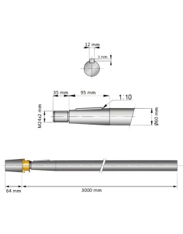 Vetus SA40/3000 - Stainless Steel Shaft with Cap Nut L=3000mm, Ø40mm