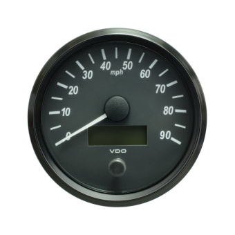 VDO A2C3832870032 - SingleViu Speedometer 90 Mph Black 100mm Amber Lighted w/ Red Pointer