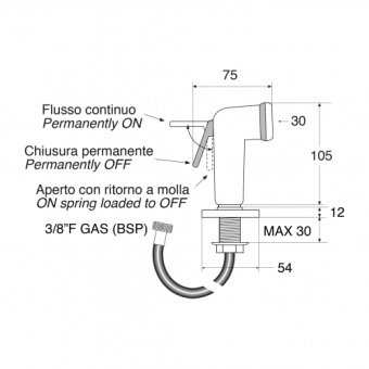 Barka 03.62.03112 - DS0313 Straight Trigger Shower With Holder And Hose White Plastic Hose 2m