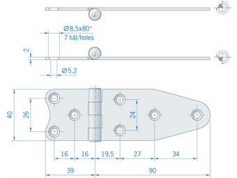 Flat Stainless Steel Hinge ROCA 129 x 40mm