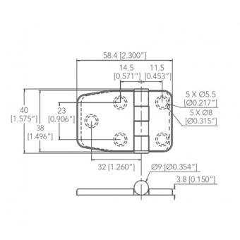 Marine Town Hinge With Cover 56x37 mm