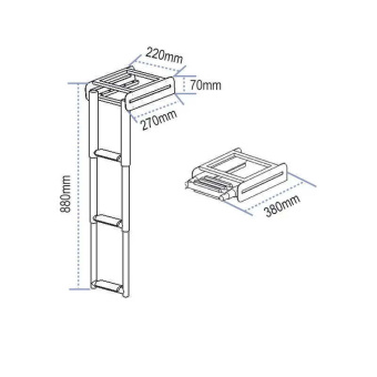 Lalizas 99503 - Platform Ladder, Telescopic, 3 Steps, Stainless Steel 316, 220x880mm