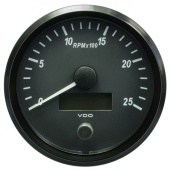 VDO A2C3832820032 - SingleViu Tachometer 2.500 RPM Black 100mm Amber Lighted w/ Red Pointer