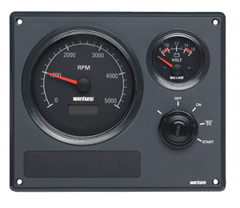 Vetus MP22BS15A - Instrument Panel MR22, 12V, 2 Instruments (0-5000 rpm), Black Dial