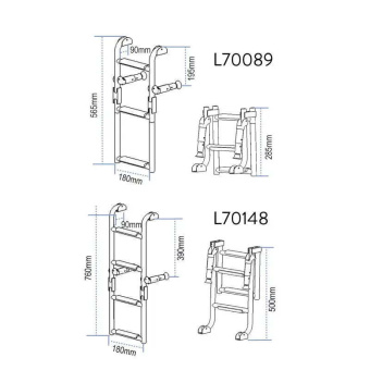 Lalizas 70089 - Stainless Steel Folding Boarding Ladder 1+2 Steps For Transoms 180x565cm