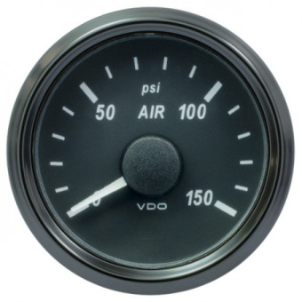 VDO A2C3833440030 - SingleViu Air Pressure 150PSI Black 52mm White Lighted w/ Red Pointer