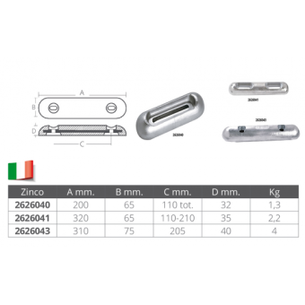 Tecnoseal Sunseeker Zinc Anode 310X75X40H mm