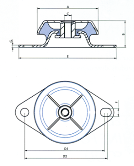 Allpa Vibration Damper, 50° Shore, Inner Thread M8, Dims. 85x54x25mm, Max. 400n (Stiffness 90n/Mm)