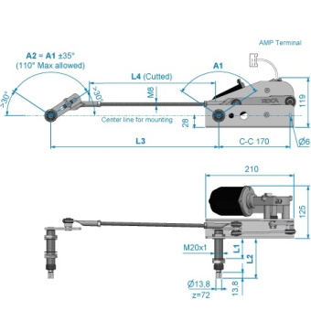 Roca 532911 - Windscreen Wiper "W38L", 12V, 28mm Shaft for 2 Windows