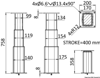 Osculati 48.739.24 - Square Aluminum Pedestal 3-Heights 24V