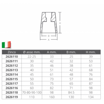 E. Polipodio Spare Conical Shaft Zinc Anode For Shaft Ø 50 mm