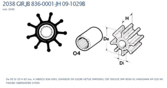 Technautic 7406 - Impeller W95xH63 Shaft 25 Serrated 9-Blade
