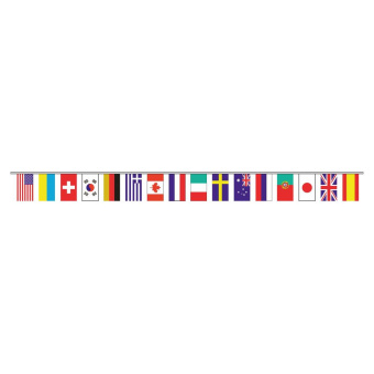 String of Pennants International National Flags Large 16 m – 16 Pennants, 30 x 50 cm