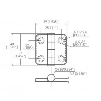 Marine Town Hinge With Cover 36x37 mm