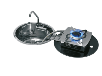 Allpa Stainless Steel Sink 300x180mm With Foldable Stainless Steel Stove + Cover + Tap + 488034