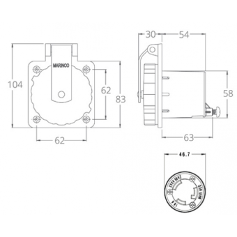 Marinco Stainless Steel Plug 2P+T 220V. 16A IP56