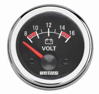 Vetus VOLT12B - Volt Meter 12V (10-16V) D52mm Black