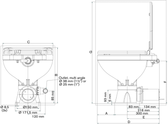 Johnson Pump 80-47232-02  - AquaT Silent-Electric Toilet, 24v/7a, Comfort China Bowl