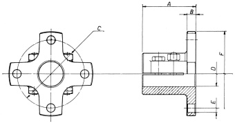 Allpa Bronze Half-Coupling (Cruciform) For Ø25mm-Shaft, Pitch Ø82,5mm, 4x Ø10mm